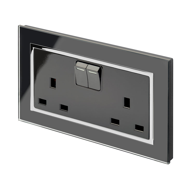 Crystal CT 13A DP Double Plug Socket With Switch Black, Black