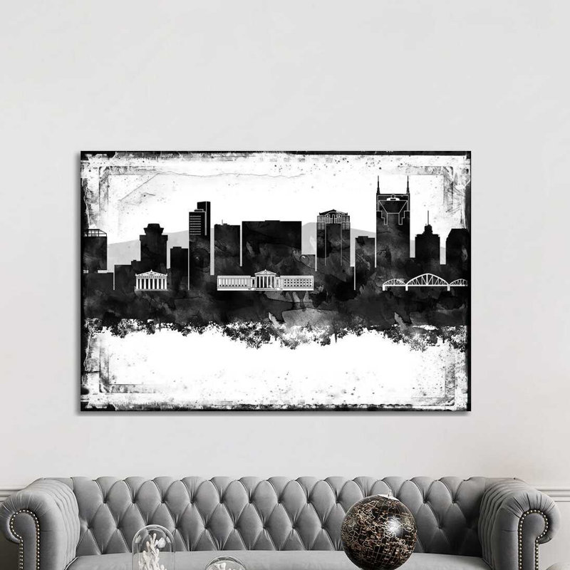 Las Vegas encadrées en noir et blanc, Nashville, H 40 po x l 60 po x 1,5 po