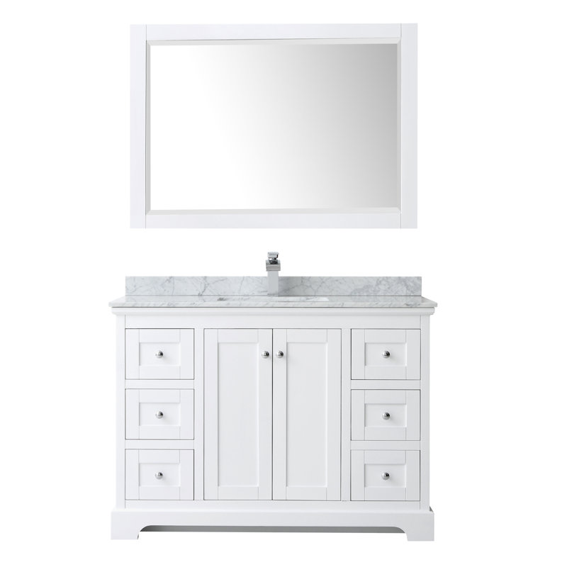 Ensemble de meuble-lavabo simple 48 po avec miroir Avery, Blanc, Chrome poli