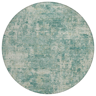 Machine Washable Indoor/Outdoor Xhevrie Teal Rug
