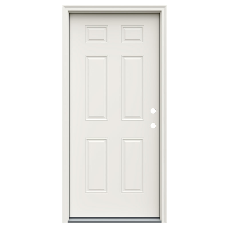Porte d'entrée pré-suspendue en acier apprêté classique à 6 panneaux avec cadre 4-9 / 16 po Classic, L 31,5 po x H 81,75 po