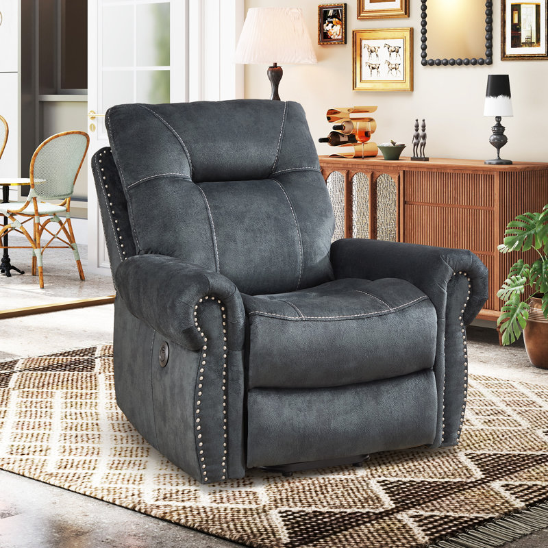 Ensemble de salon inclinable 2 pièces avec fauteuil inclinable électrique et causeuse manuelle, Bleu ardoise