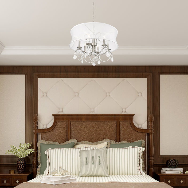 Lustre cylindrique à 6 lumières avec accents de cristal Widner, H 18,5 po x l 24 po x P 24 po, Nickel brossé