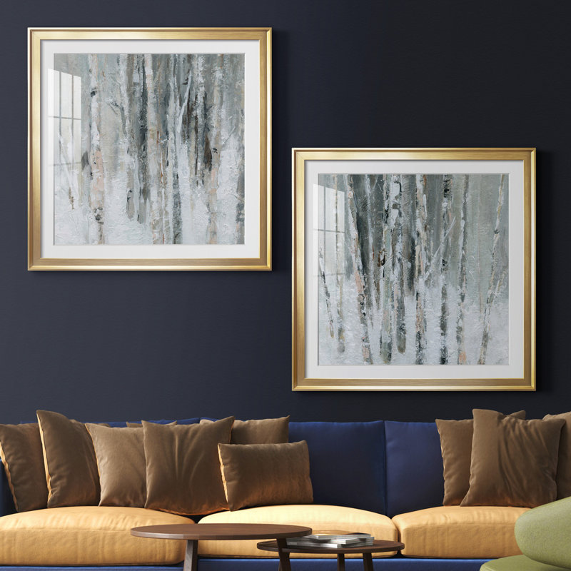 Birch Blush I - ensemble de 2 reproductions d'art sur papier encadré, Papier encadré doré, H 34,5 po x l 69 po x P 1,5 po