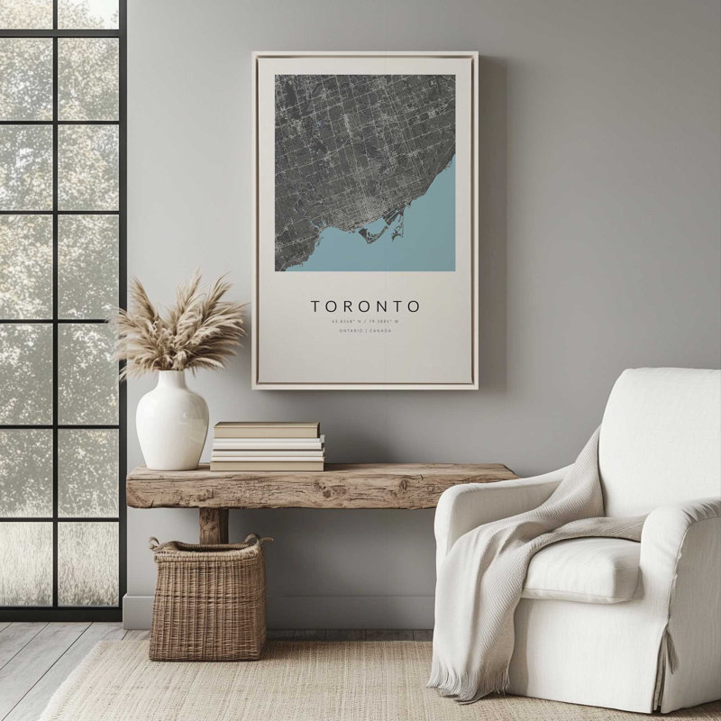 Toronto Street Map, reproduction d'art sur toile, Cadre flottant en érable américain, 12 po x 18 po