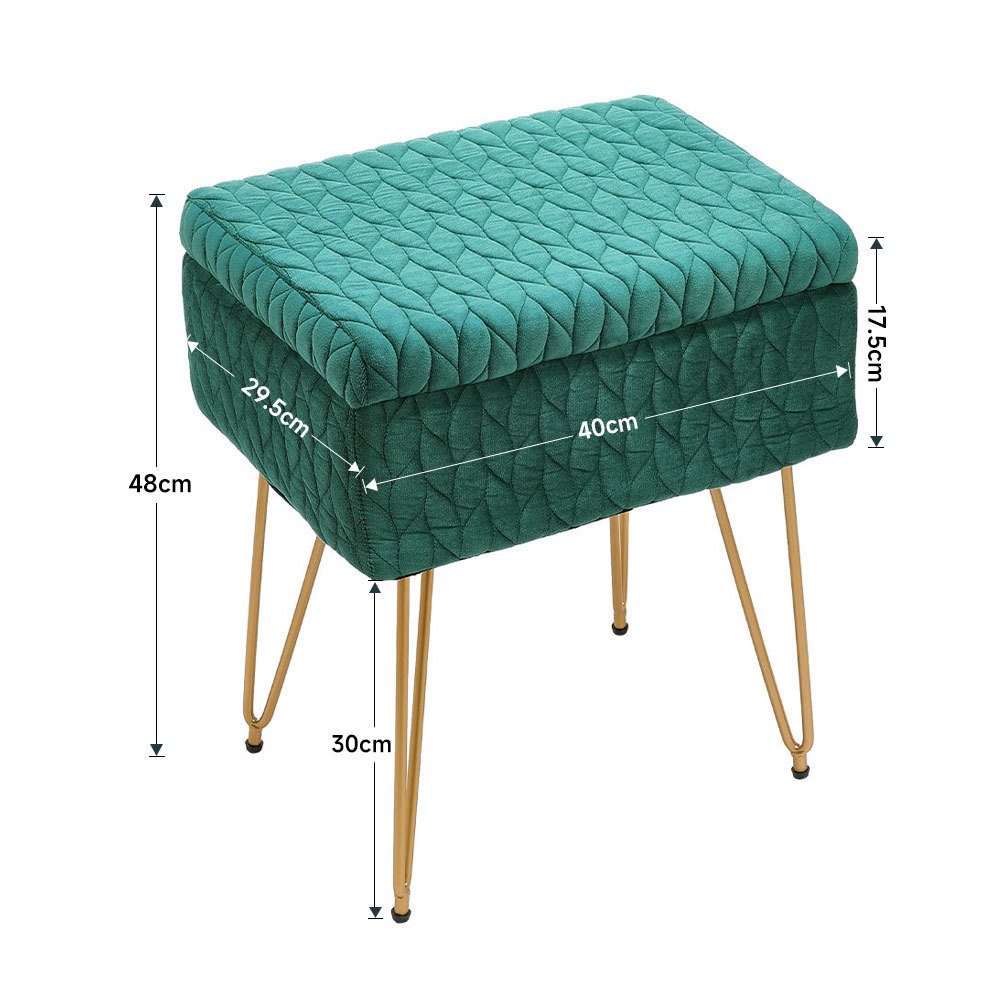Anabella 48cm Rectangle Upholstered Storage Ottoman Vanity Stool