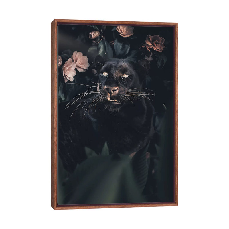 Black Panther by Zenja Gammer - Print on Canvas, 66.04 cm H x 45.72 cm W, Classic Brown Wood Framed
