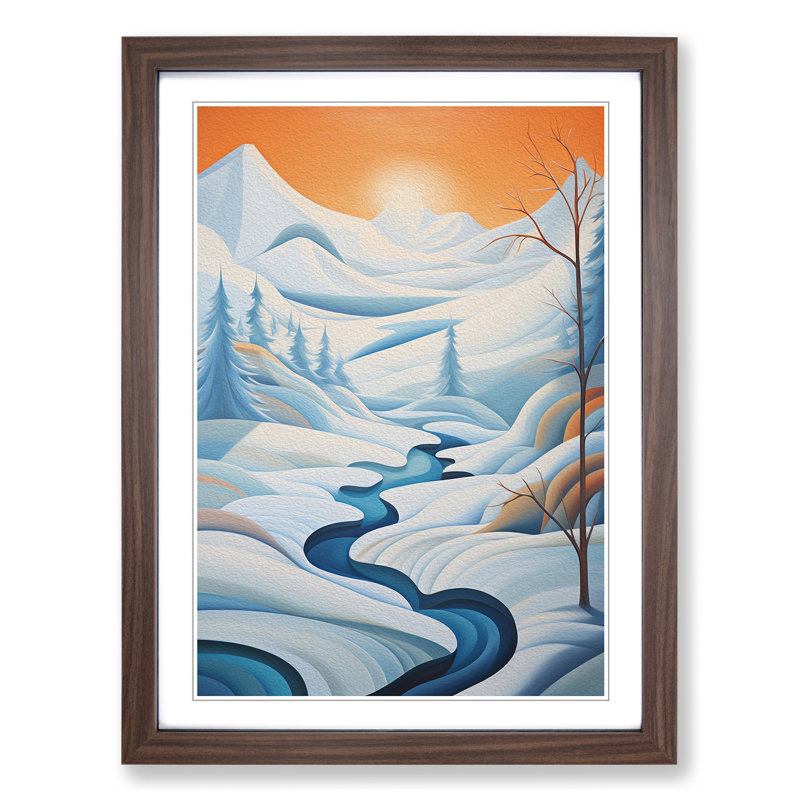 Winter Landscape Orphism No.2 - Single Picture Frame Print on Wood, Walnut, 46cm H x 34cm W x 2cm D
