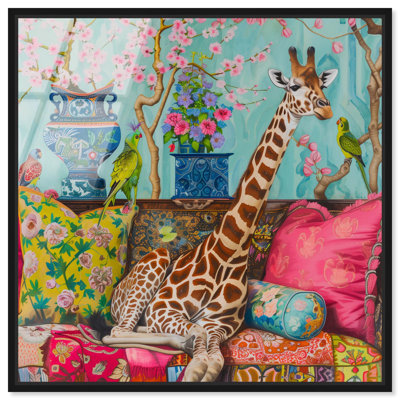 Lounging Giraffe II Framed High-Gloss Acrylic Glass Wall Art Trendy Animal Art by Art Remedy, Black Frame, 24 x 24