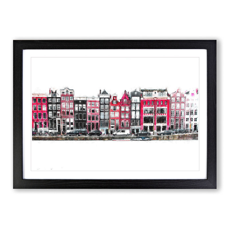 Wintertime in Amsterdam Netherlands - Picture Frame Painting Print on MDF, 62cm H x 87cm W x 2cm D, Black Framed