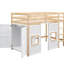 Lit mezzanine simple avec 2 fenêtres, garde-robe de rangement intégré, sans sommier ni fenêtres, bois naturel / blanc durable