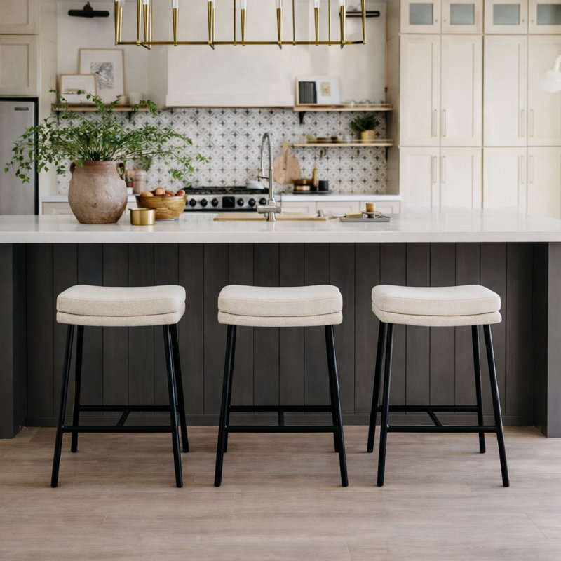 Berkley Counter Stool In Matte Black With Light Beige Fabric, Counter Stool (26" Seat Height), Matte Black