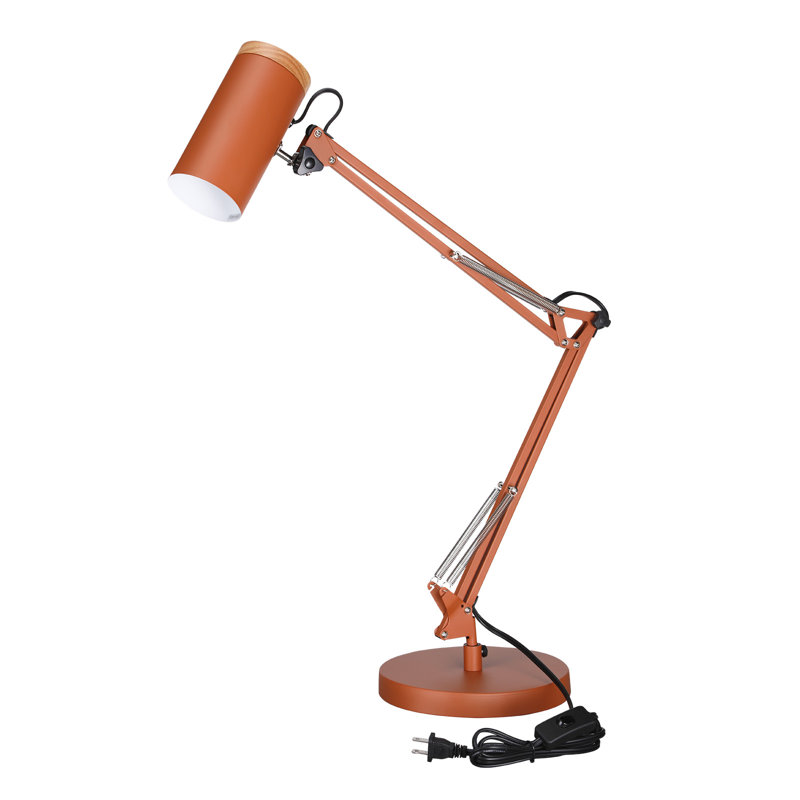 Lampe de table à bras pivotant, grande taille, hauteur 29,7 po, lumière de bureau réglable en métal avec accent en bois