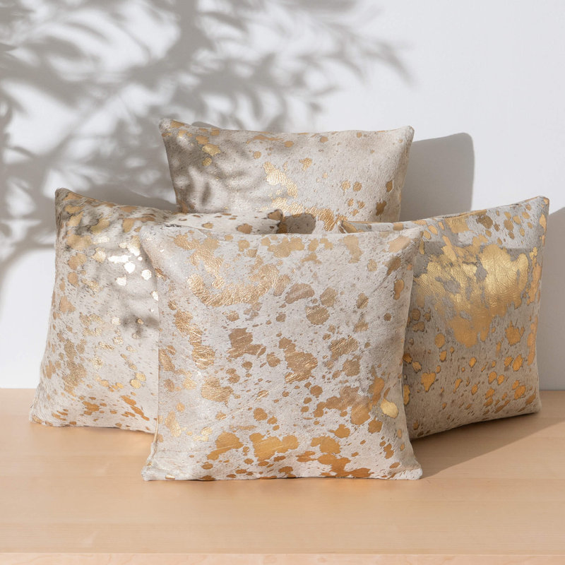 Textured Leather Throw Pillow, Gold Metallic
