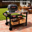Chariot de barbecue extérieur à 3 roulettes avec plateau en acier inoxydable et tablette latérale, table de préparation barbecue mobile pour la cour arrière, conception de conception noire, cuisson de rangement améliorée, stabilité de mouvement en douceur,