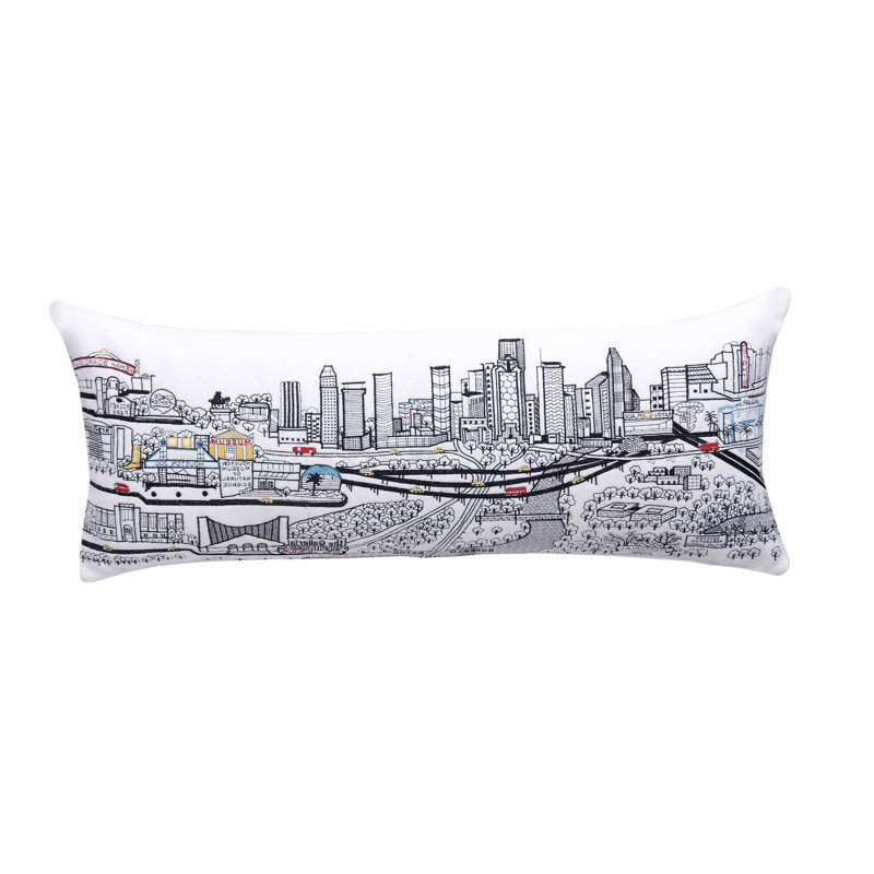 Coussin lombaire noir Houston Nighttime Skyline, Crème