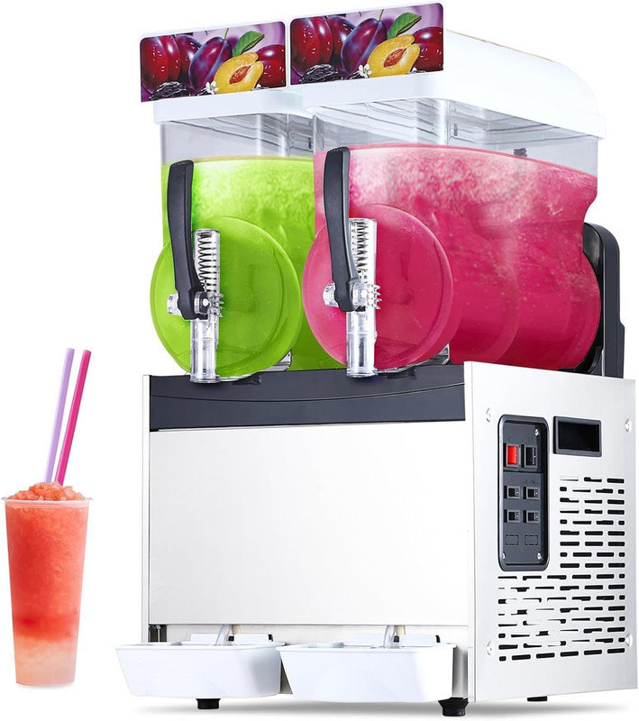 Machine à Slushie commerciale 15L x2 - Double réservoir en acier inoxydable avec autonettoyant, pour restaurants et bars
