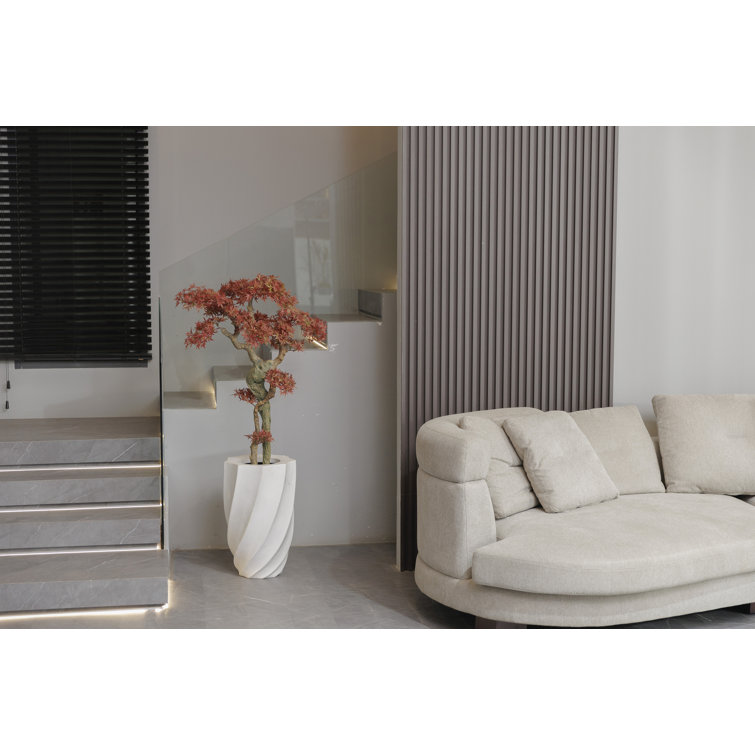 58.3'' Artificial Maple Leaf Tree In A Tall Beige Checkered Planter Perfect For Indoor And Outdoor Use