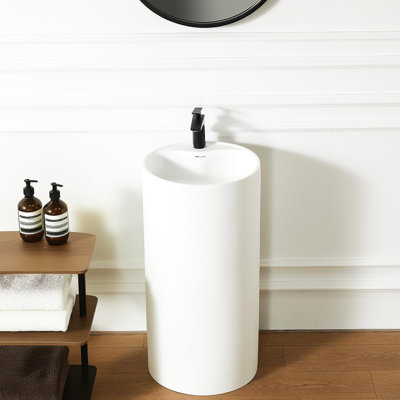 Minimalist Solid Surface Pedestal Basin 66s - 08 For Bathroom, 18.11" X Size, 35.01" Height, Non Porous Surface, Feature Bathroom Sink With Contemporary And Design, Dimensions, Porous, Easy To Clean