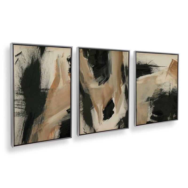 Ensemble de 3 échos brûlés ocre, H 31 po x l 63 po, Cadre flottant en chrome poli