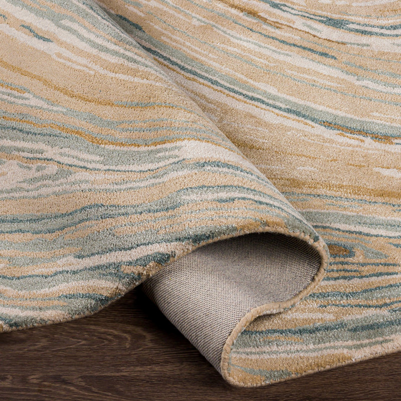 Samantha Abstract Handmade Tufted Wool Camel/Teal Area Rug, Rectangle 10' x 14'