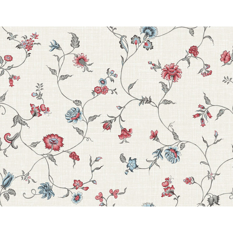 Floral 8.23m x 68.5cm Matte Wallpaper Roll, Red/Blue