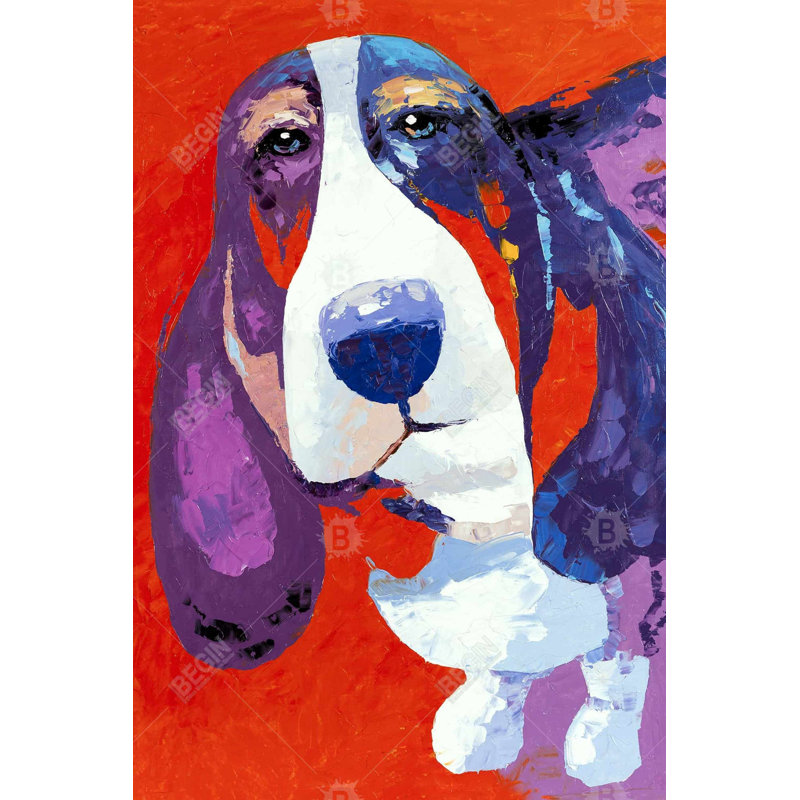 «Basset coloré et abstrait», H 36 po x l 24 po