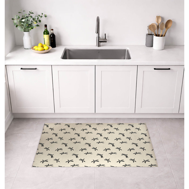 Tapis de cuisine Dragonfly, Minuit gris anthracite géométrique, Rectangle 5' x 7'