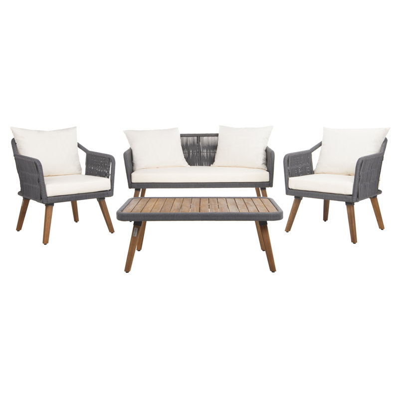 4 Piece Sofa Seating Group with Cushions, Dark Gray Frame/Beige Cushion
