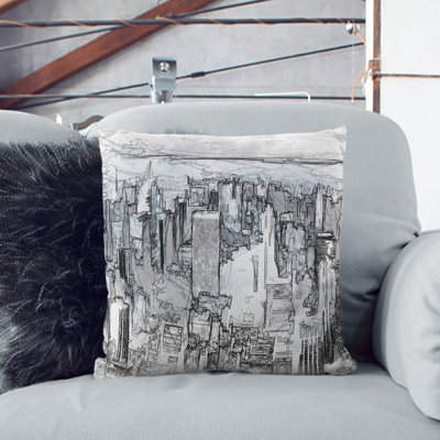 Moody New York City Skyline Sketch Cushion with Filling