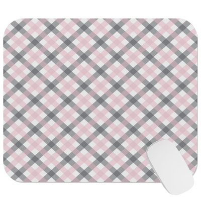 Pink Plaid Dreams I Modern Gaming Cute Office Laptop Desk Pad Gift Mat Square Rectangle Non-Slip Mousepad