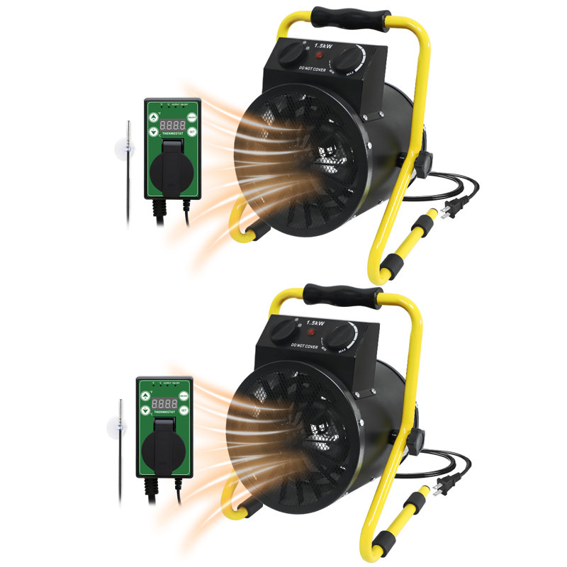 Chaufferette de serre avec thermostat (paquet de 2), radiateur électrique 1500W avec protection contre la surchauffe