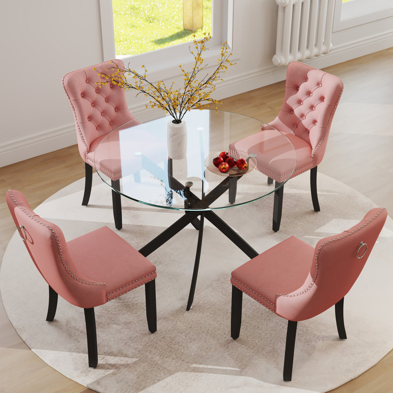 Ensemble repas rond à piédestal, 5, Rose