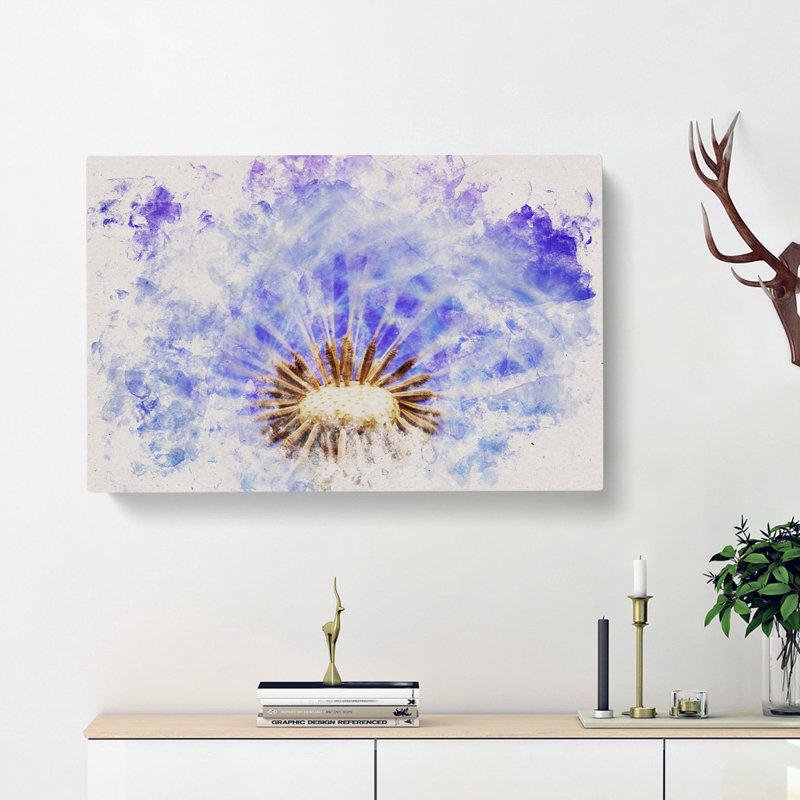 Swirling Dandelion Seeds Watercolour - Wrapped Canvas Print, 40cm H x 60cm W x 3cm D