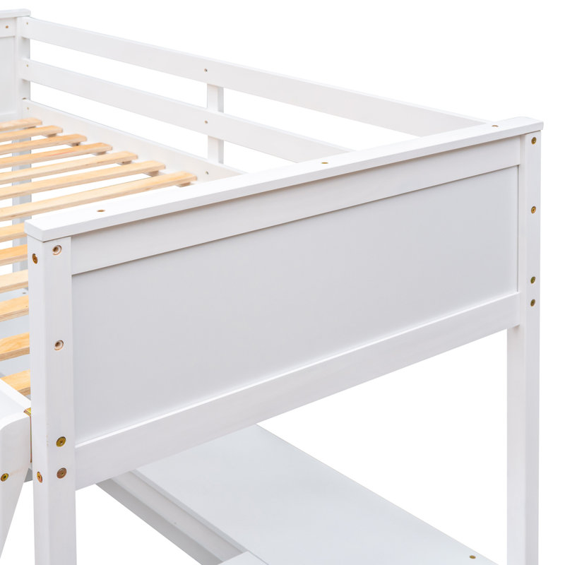 Lit mezzanine avec tablettes et bureau, Lit simple, Blanc