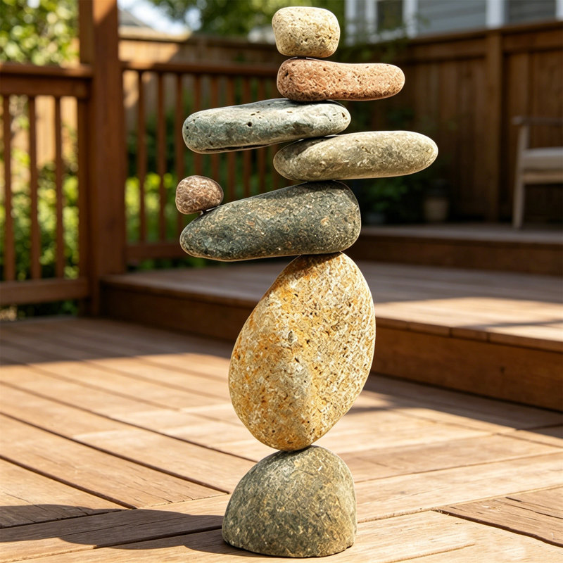 Statue de cairn de 14 pouces de méditation en pierre, cadeau de décoration de jardin zen pour les amoureux de la nature, tour de pierre d'équilibrage faite à la main pour patio extérieur, cour, étagère à plantes ou entrée