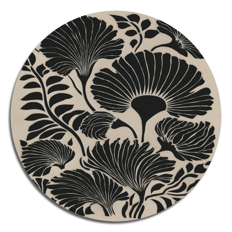 Bleuet pré dans des tons de noir et de beige - Décoration murale ronde en métal bleuet, L 29 po x H 29 po