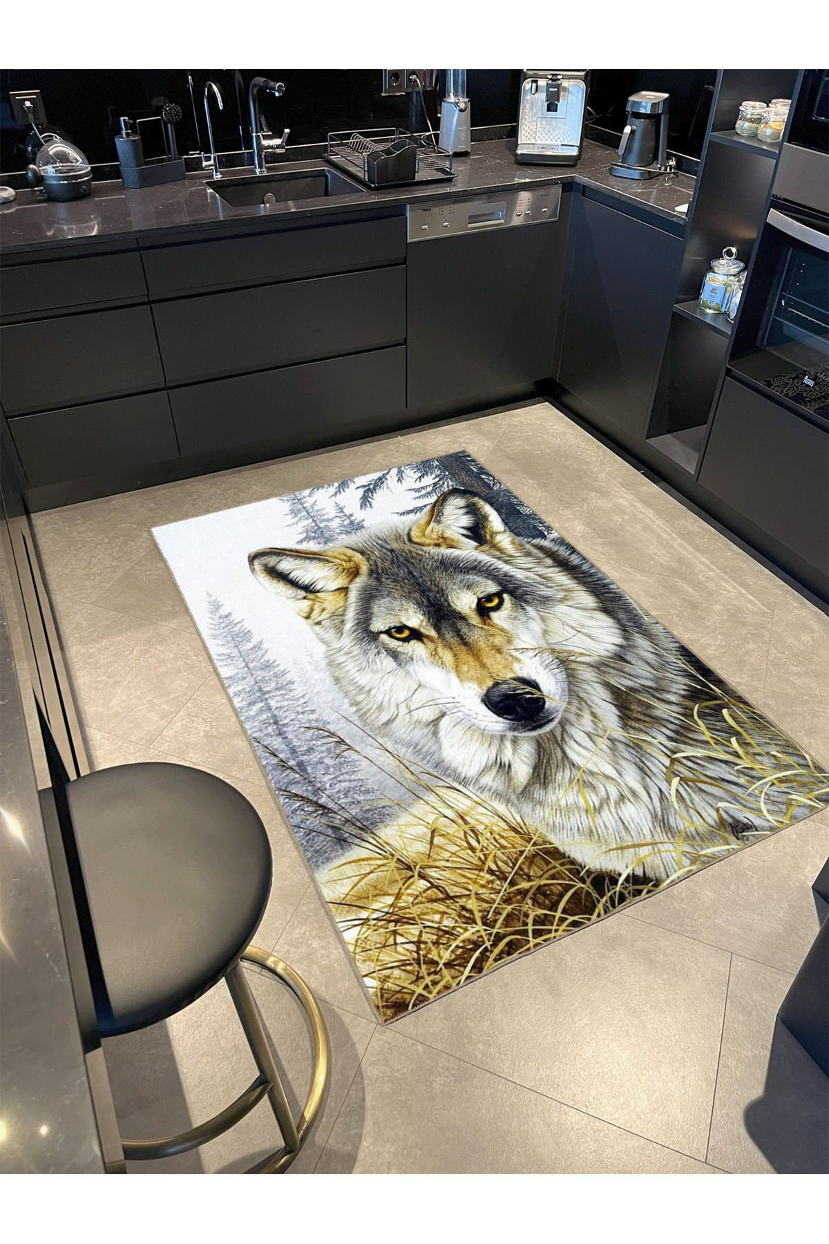 Millwood Pines Machine Washable Animal Wolf Pattern Decorative Rug ...