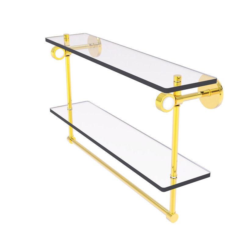 Tablette murale double verre Margolis, H 12,8 po x l 22 po x p 5,6 po, Laiton poli