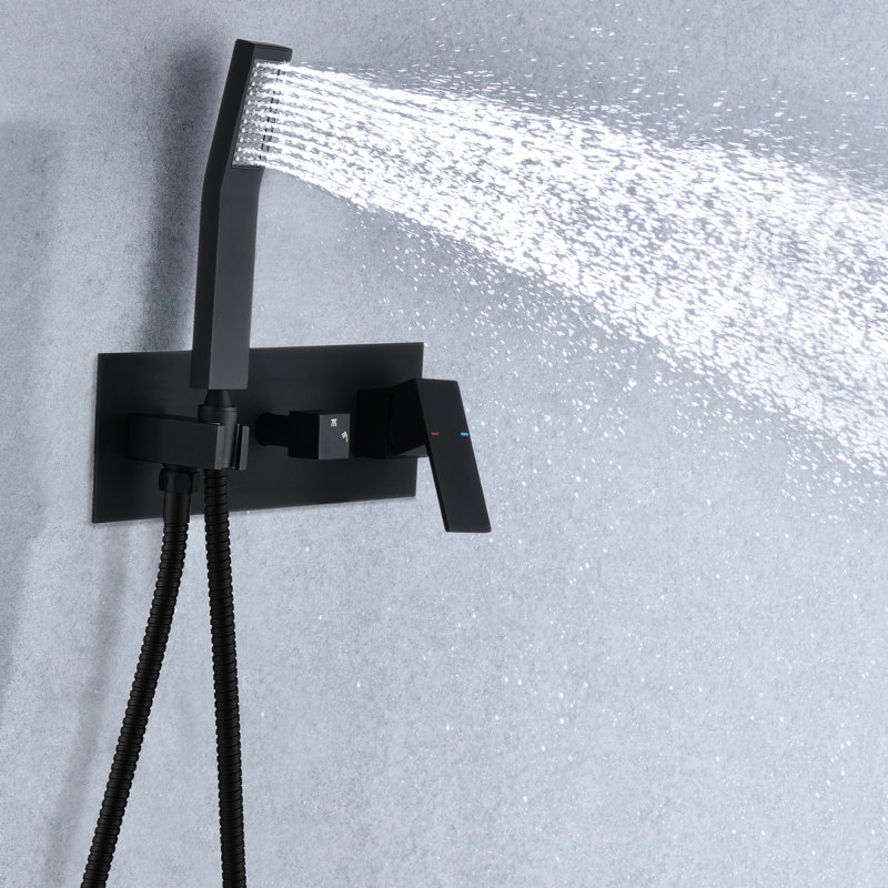 Douche murale en noir mat - laiton, avec pluie et douchette à main pour ensemble de bain facile, compatible