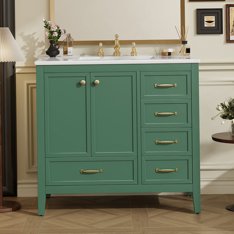 Meuble-lavabo de salle de bain avec lavabo, avec porte à fermeture en douceur, plusieurs tiroirs, structure en bois massif et matériaux de qualité supérieure pour un rangement et un style améliorés
