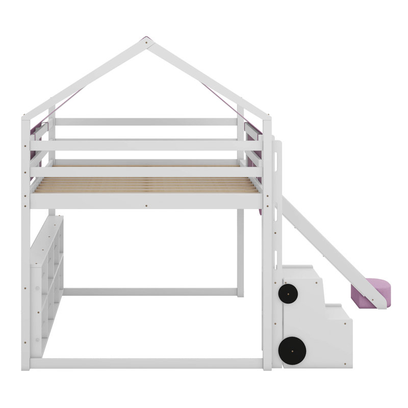 Structure de lit avec tente Armelia, Double, Blanc / rose