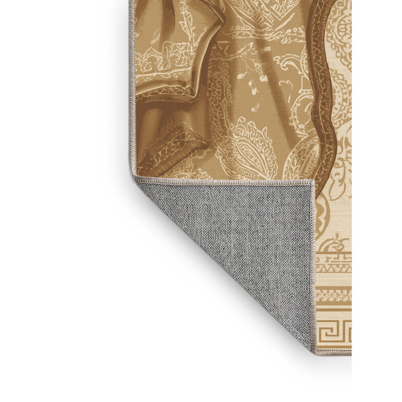 Tapis oriental classique lavable à la machine Parkdale - reliure beige, 5 x 7