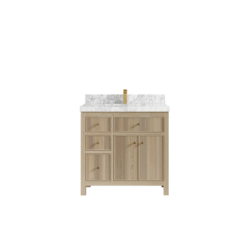Ensemble de meuble-lavabo simple 36 po Hilmont, Marbre de Carrare, Beige