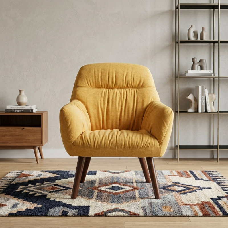 30.31" Wide Stitch-Tufted Linen Blend Upholstered Armchair, Yellow