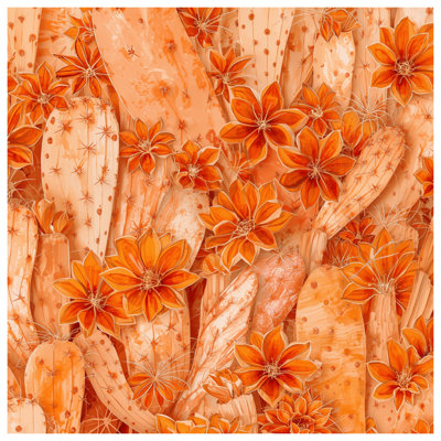 Cactus orange avec motif de fleurs de cactus