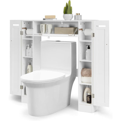 Over The Toilet Storage Cabinet, Bathroom Space Saver Organizer with 2 Side Doors, Adjustable Shelves