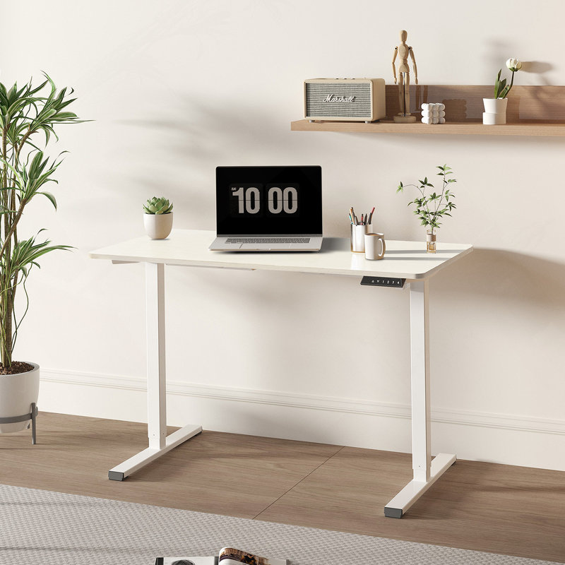 Bureau électrique debout à hauteur réglable, Blanc / blanc, H 28,74 po x l 47,24 po x P 23,62 po