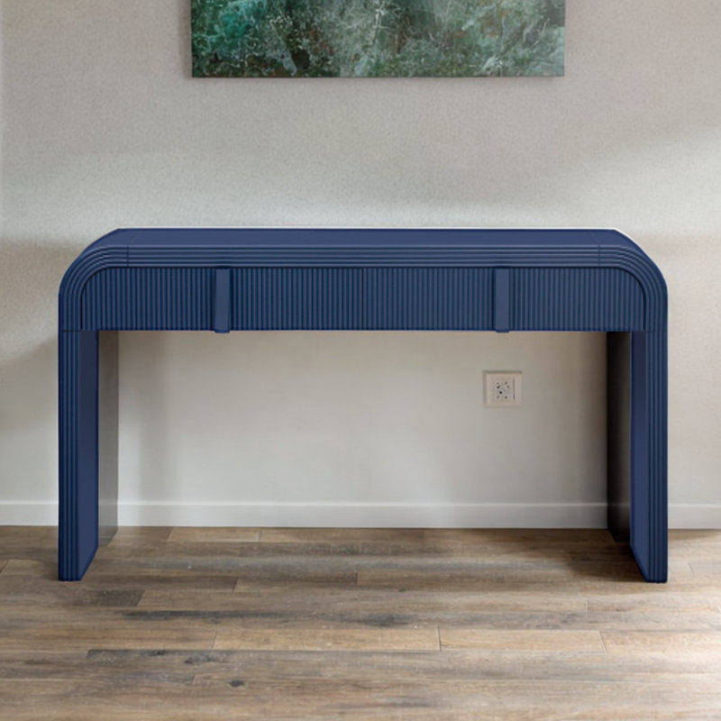 Modern Console Table With 2 Grooved Drawers, Soft Rounded Curves, Glossy Durable Surface, And Adjustable Foot Pads For Stability, Ideal For Living Room And Entryway