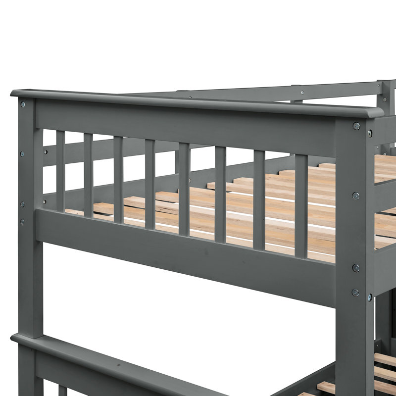 Lit superposé avec compartiments de rangement et barrière de sécurité sécurisée, étable grise pour la chambre à coucher, Gris